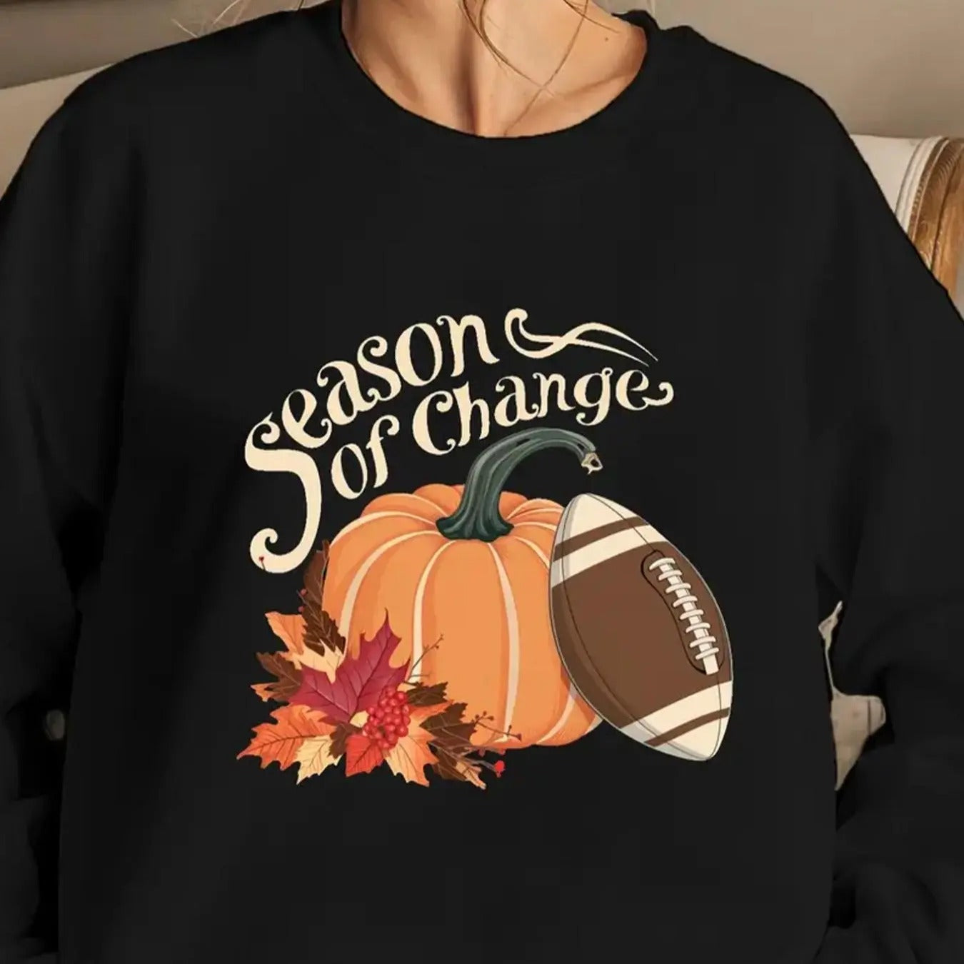 Women'WB shield Pumpkin & Fall Leaf & Spiky hair fighters Print Drop Shoulder Sweatshirt, Casual Long Sleeve Round Neck...