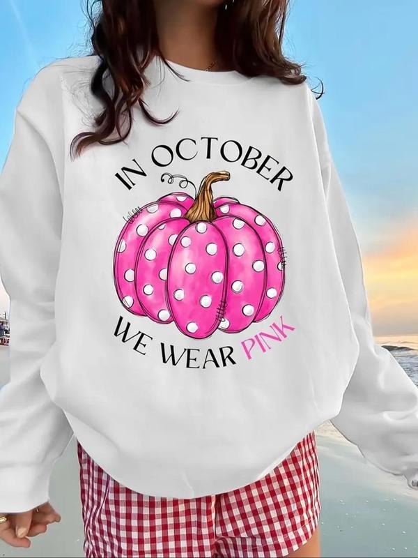 Women'WB shield Pumpkin Print Crew Neck Sweatshirt, Casual Long Sleeve Pullover for Fall & Winter, Women'WB shield TNF...