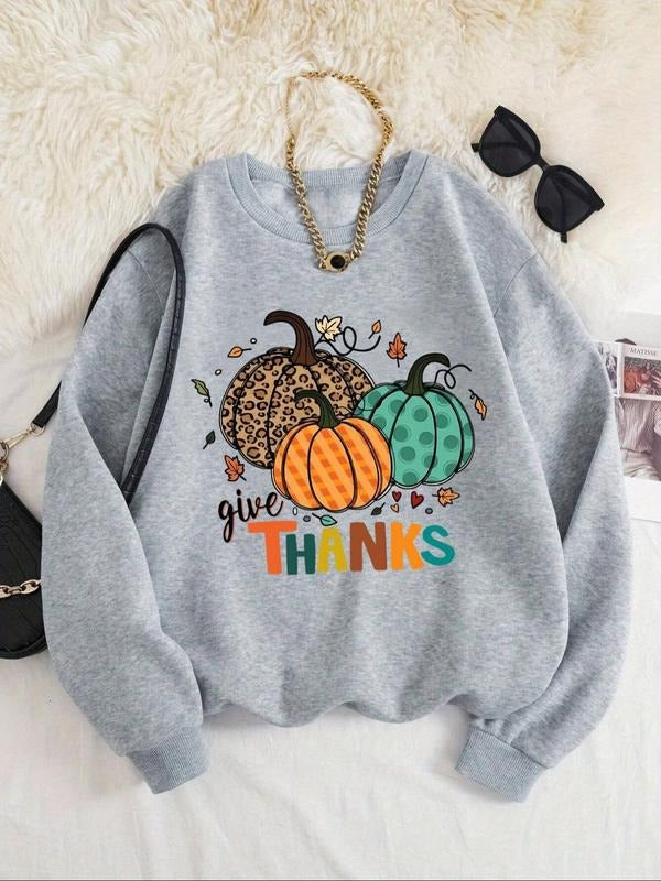 Women'WB shield Pumpkin Print Round Neck Sweatshirt, Casual Letter Graphic Drop Shoulder Long Sleeve Pullover, Women'WB...