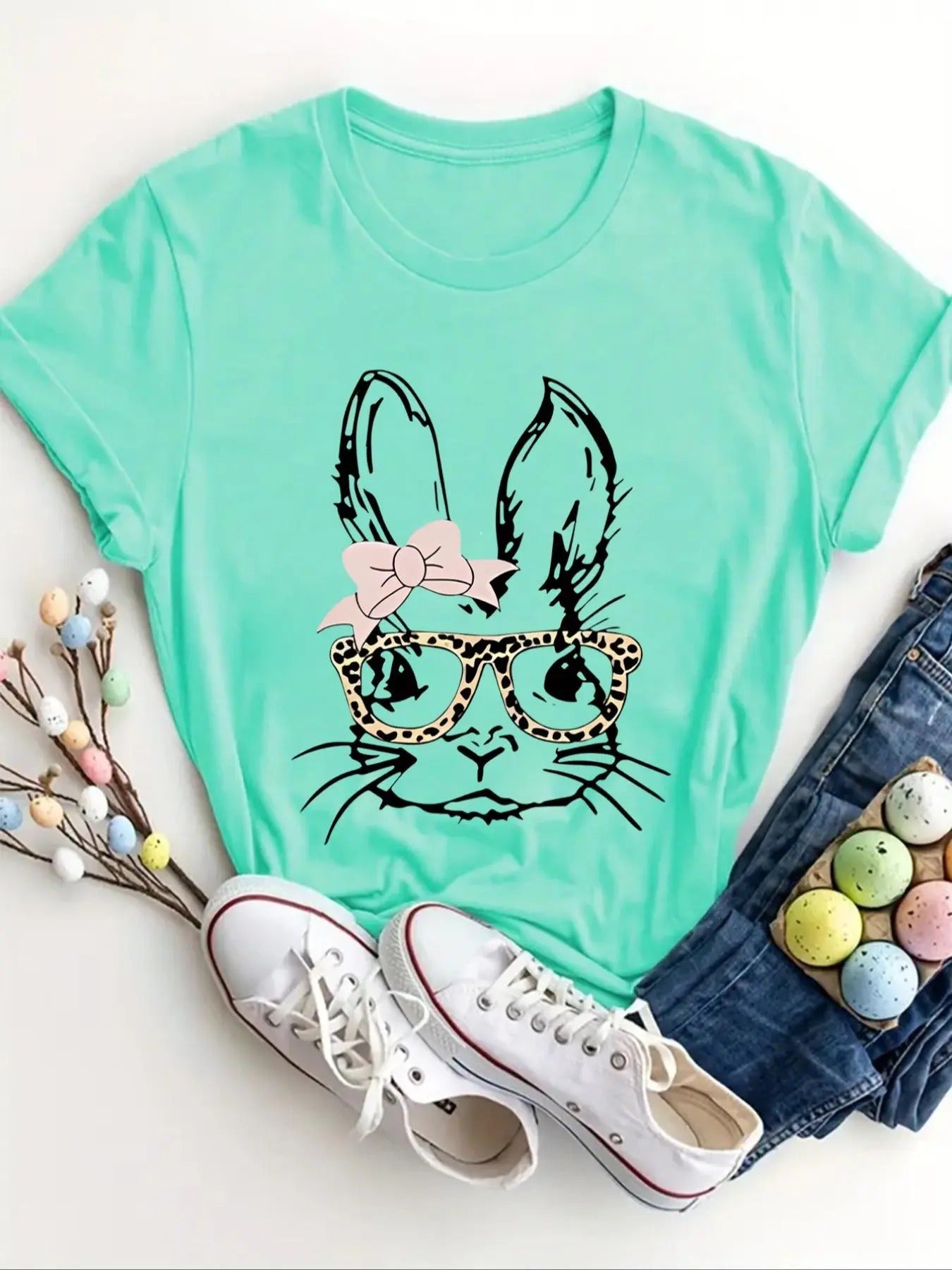 Women'WB shield Rabbit Print Short Sleeve Tee, Casual Round Neck T-shirt for Summer, Fashion Women'WB shield Top for...