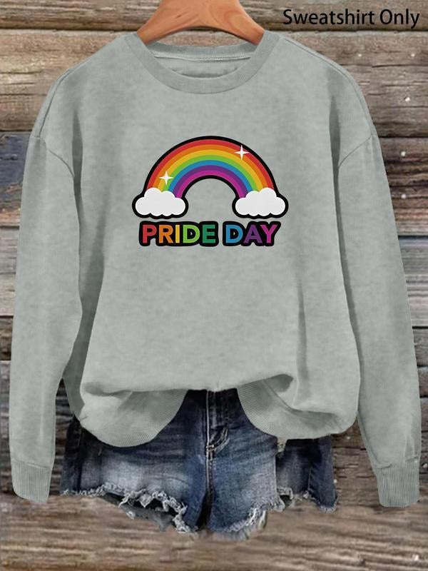 Women'WB shield Rainbow & Letter Print Drop Shoulder Sweatshirt, Casual Long Sleeve Round Neck Pullover for Daily Wear,...
