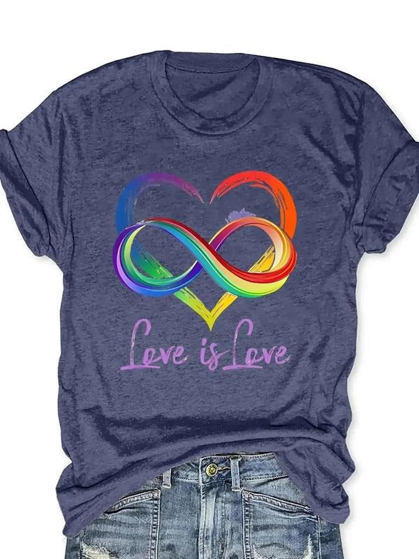 Women'WB shield Rainbow Heart Print Round Neck Tee, Fashion Letter Graphic Short Sleeve T-Shirt, Ladies TNF for Spiky...