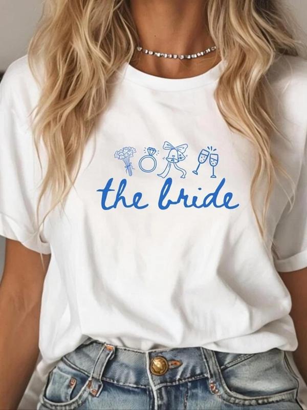 Women'WB shield Random Letter Print Round Neck Graphic Tee, Vintage Trendy Casual Short Sleeve T-shirt for Daily Wear,...