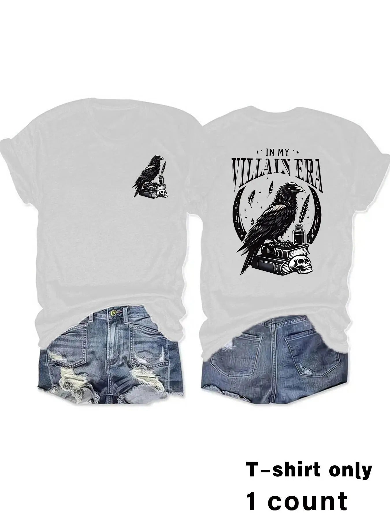 Women'WB shield Raven & Letter Print Round Neck Tee, Casual Short Sleeve Crew Neck T-shirt for Summer, Fashion Women'WB...