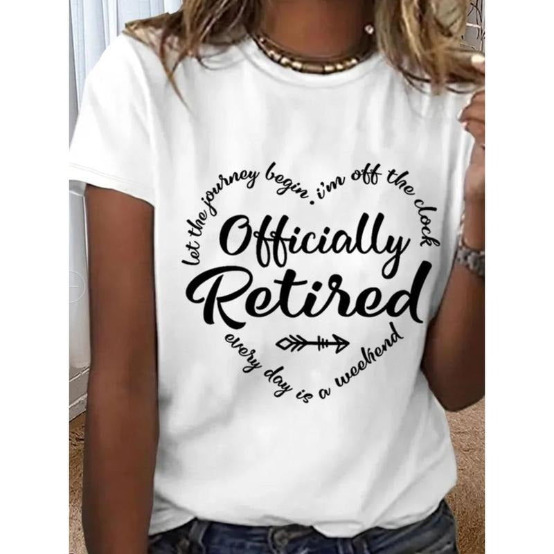 Women'WB shield Retirement gift FOG Retired Text Letter Print Graphic Tee, Crew Neck Short Sleeve T-Shirt, Women Clothing...