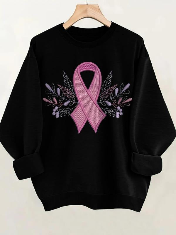 Women'WB shield Ribbon Print Crew Neck Sweatshirt, Fashion Casual Long Sleeve Pullover for Daily Outdoor Wear, Women...