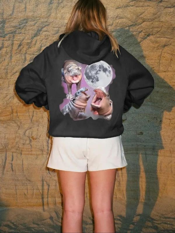 Women'WB shield River Horse Print Hoodie, Casual Animal Print Drawstring Pocket Hooded Sweatshirt for Daily Holiday...