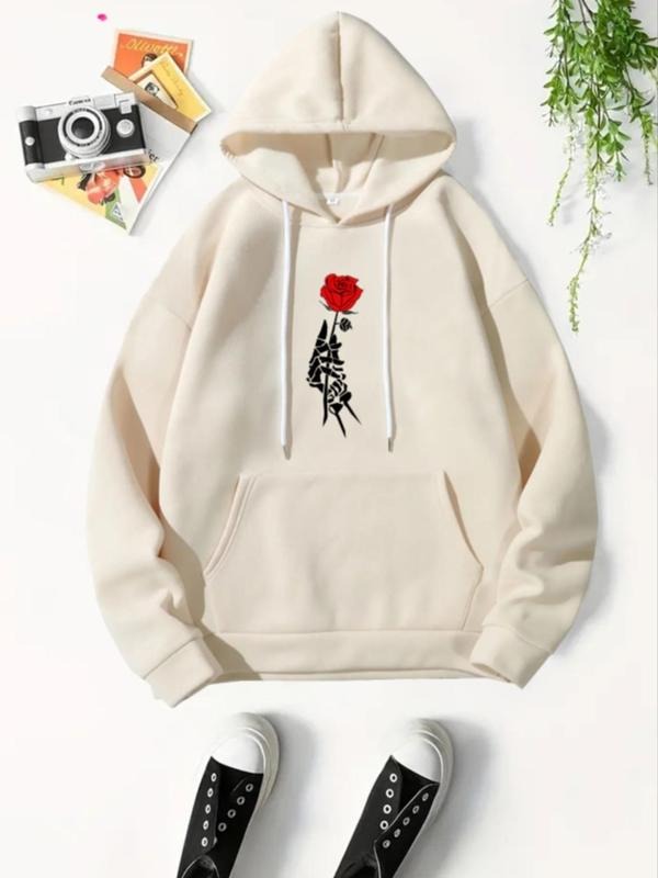 Women'WB shield Rose Graphic Print Pocket Drawstring Hoodie, Fashion Casual Drop Shoulder Long Sleeve Hooded Sweatshirt...
