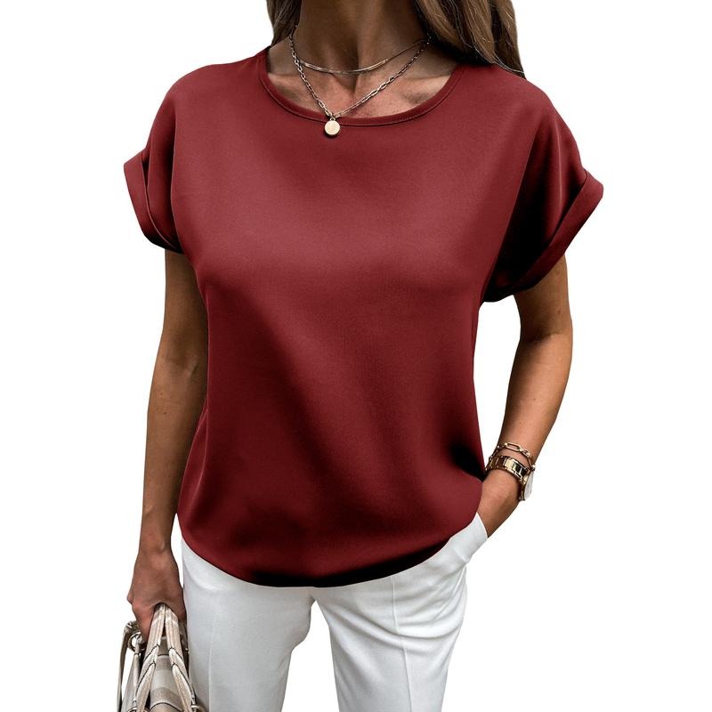 Women'WB shield Round Neck Short Sleeved Chiffon Top Summer Keyhole Back Business Casual Top T-Shirts, Hoodie, Sweatshirt