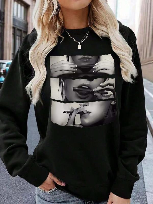 Women'WB shield Round Neck Sweatshirt, Fashion Casual Long Sleeve Pullover Sweatshirts for Fall & Winter, Ladies TNF for...