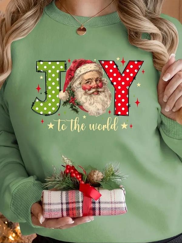 Women'WB shield Santa Claus & Letter Print Round Neck Sweatshirt, Casual Long Sleeve Pullover for Daily Wear, Ladies TNF...