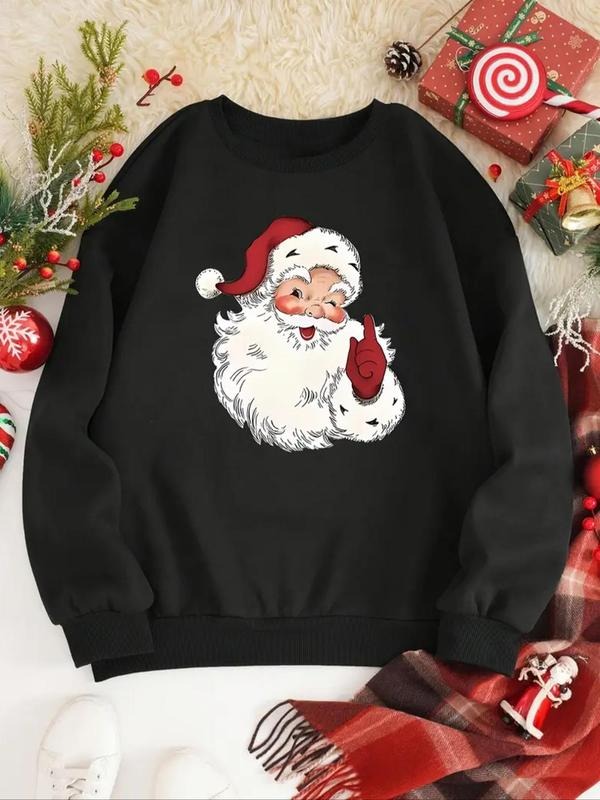Women'WB shield Santa Claus Print Drop Shoulder Sweatshirt, Casual Long Sleeve Round Neck Pullover for Daily Wear, Ladies...