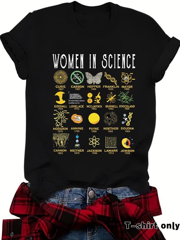 Women'WB shield Science Symbol Print Round Neck Tee, Casual Short Sleeve Crew Neck T-shirt for Summer, Fashion Women'WB...