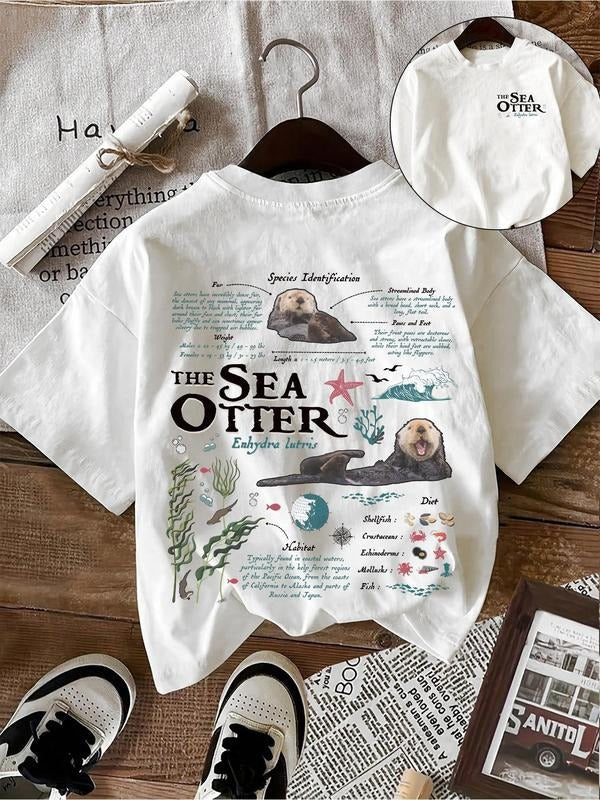 Women'WB shield Sea Wizard school & Letter Print Round Neck Graphic Tee, Vintage Trendy Casual Short Sleeve T-shirt for...