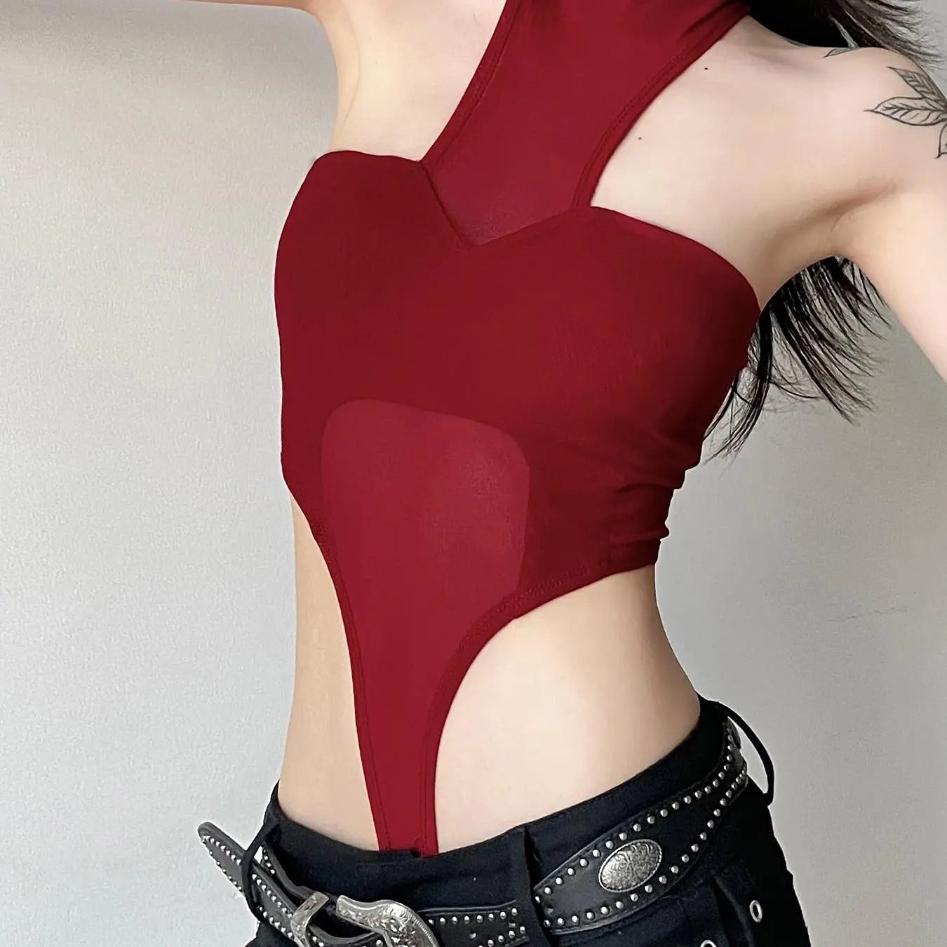 Women'WB shield Sheer Button Closure Crotch Mesh Bodysuit, Sexy Fashion Sleeveless Bodysuit for Party Club, Women'WB...