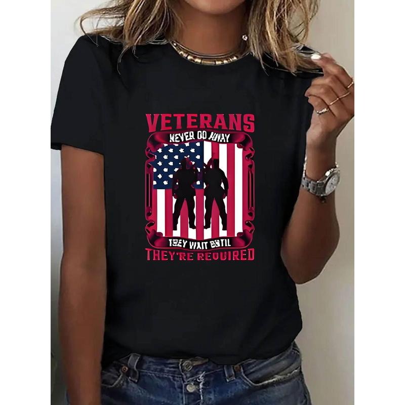 Women'WB shield Short Sleeve T-Shirt | Polyester Fabric | Black Color | Veterans Graphic Print with American Flag Gunpla...