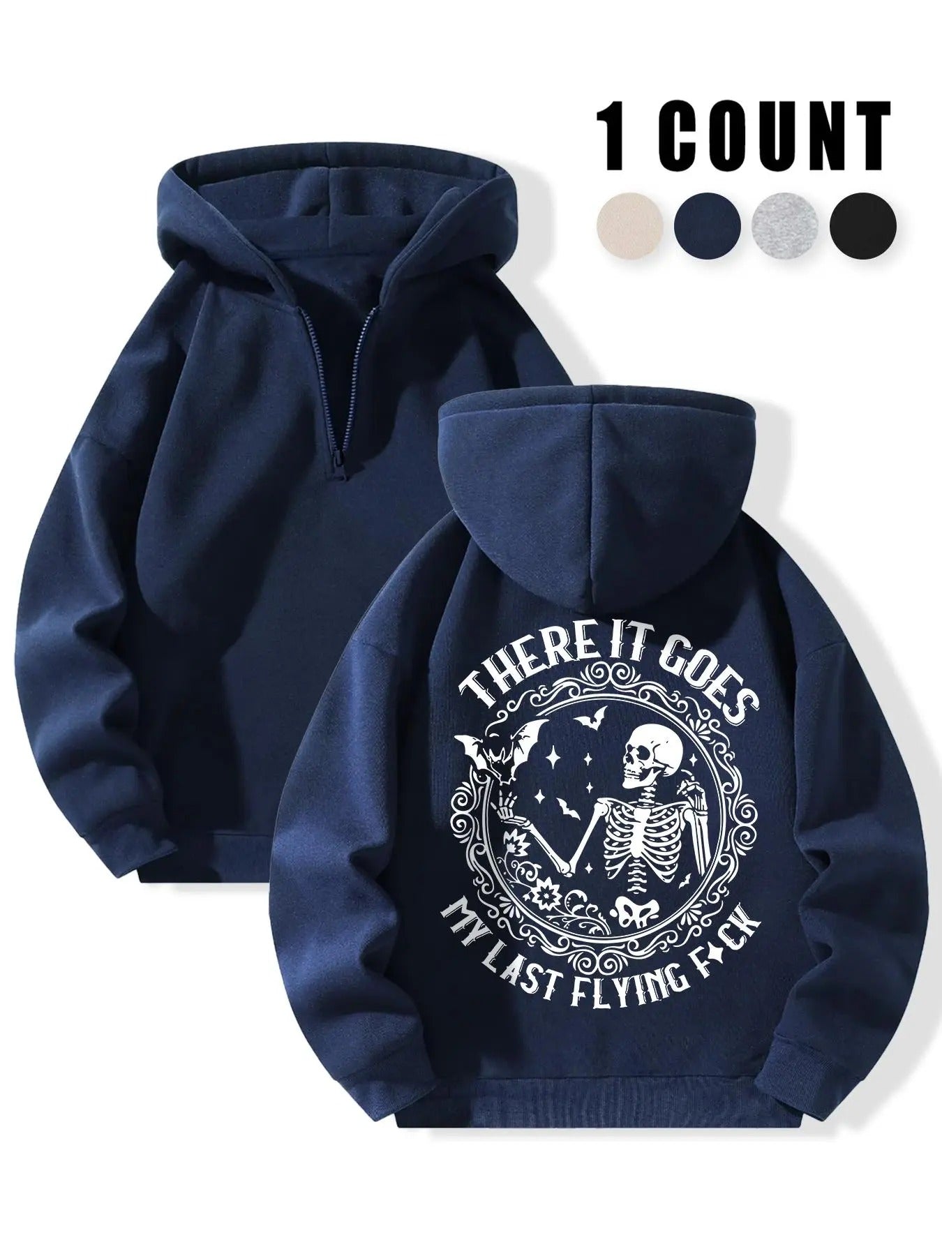 Women'WB shield Skeleton & Bat & Letter Print Half Zip Up Drop Shoulder Hoodie, Fashion Casual Hooded Sweatshirt for...