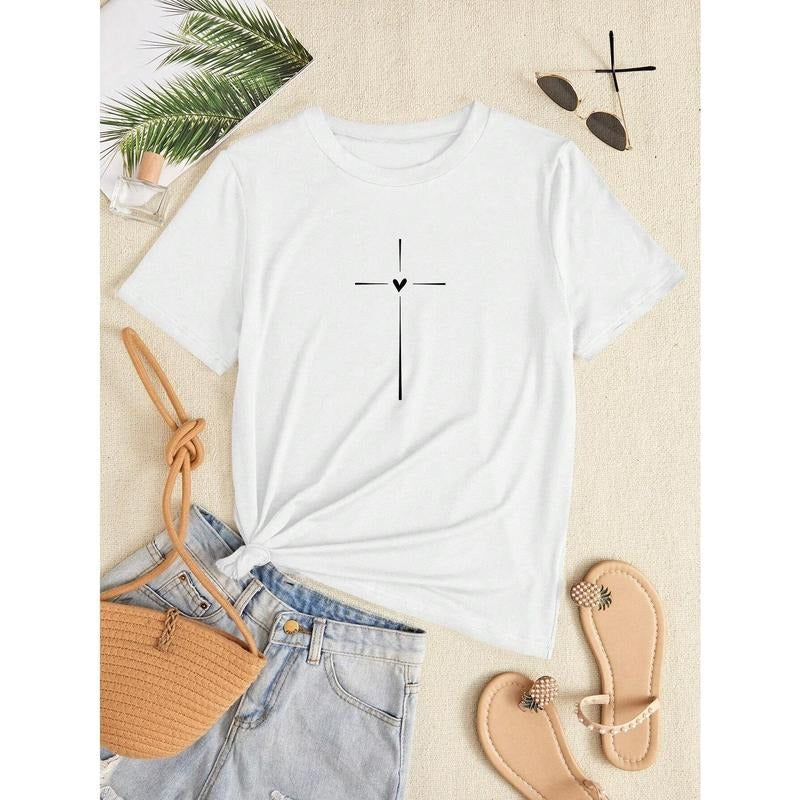 Women'WB shield Skeleton & Letter Print Round Neck Graphic Tee, Vintage Trendy Casual Short Sleeve T-shirt for Daily...