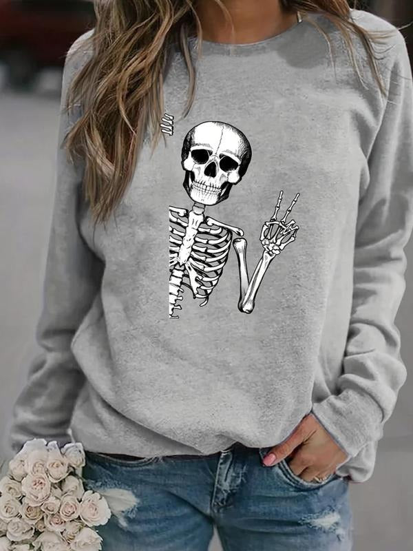 Women'WB shield Skeleton Print Drop Shoulder TNF Lined Sweatshirt, Casual Long Sleeve Round Neck Pullover for Fall &...