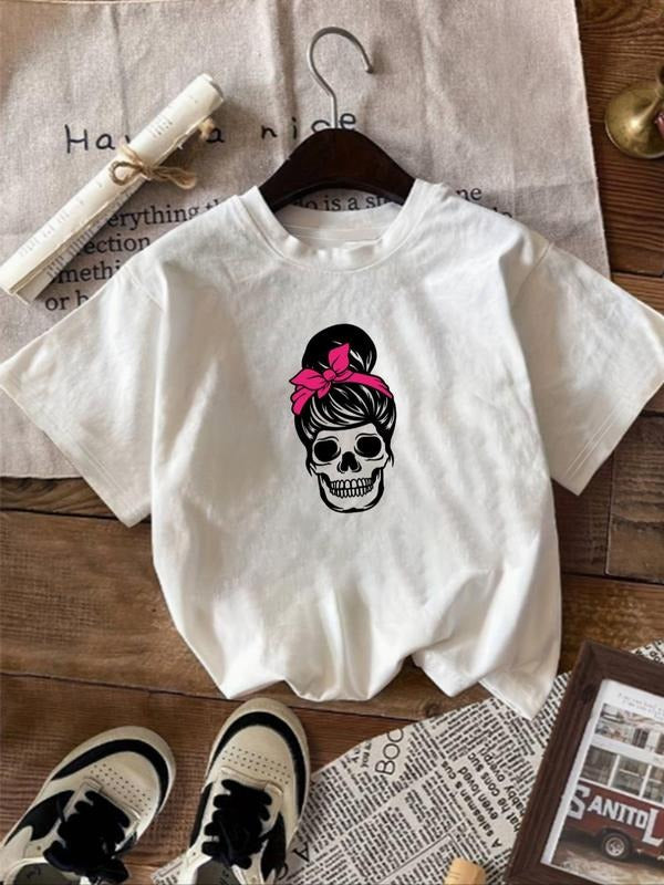 Women'WB shield Skull & Bow Graphic Tee, Casual Short Sleeve Round Neck T-Shirt for Summer, Women'WB shield Top for Daily...