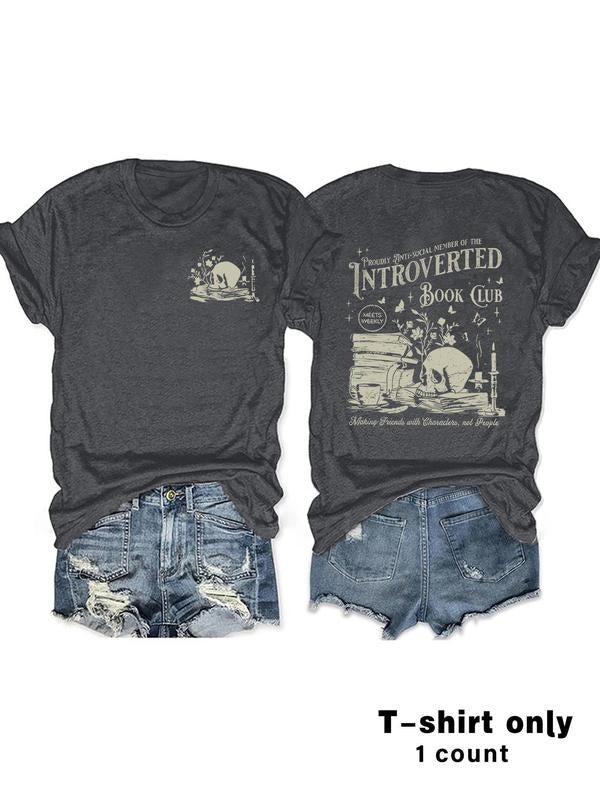 Women'WB shield Skull Print Round Neck Graphic Tee, Vintage Trendy Casual Short Sleeve T-shirt for Daily Wear, Ladies...