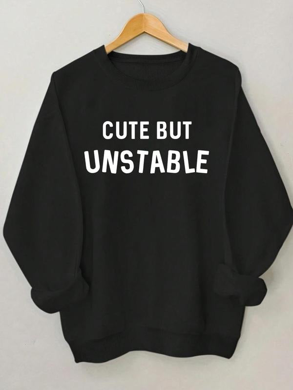 Women'WB shield Slogan Print Drop Shoulder Sweatshirt, Casual Long Sleeve Round Neck Pullover for Fall & Winter, Ladies...