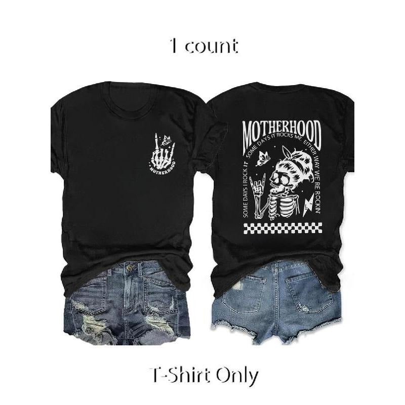 Women'WB shield Slogan Print Round Neck Tee, Graphic Tees, Women'WB shield Skull & Letter Graphic Round Neck Tee,...