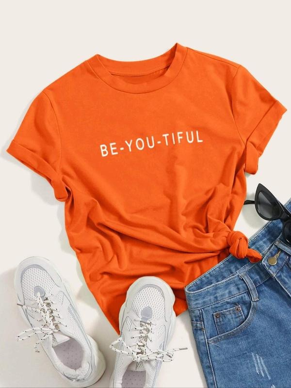 Women'WB shield Slogan Print Round Neck Tee, Vintage Trendy Casual Short Sleeve T-shirt for Daily Wear, Ladies Summer...