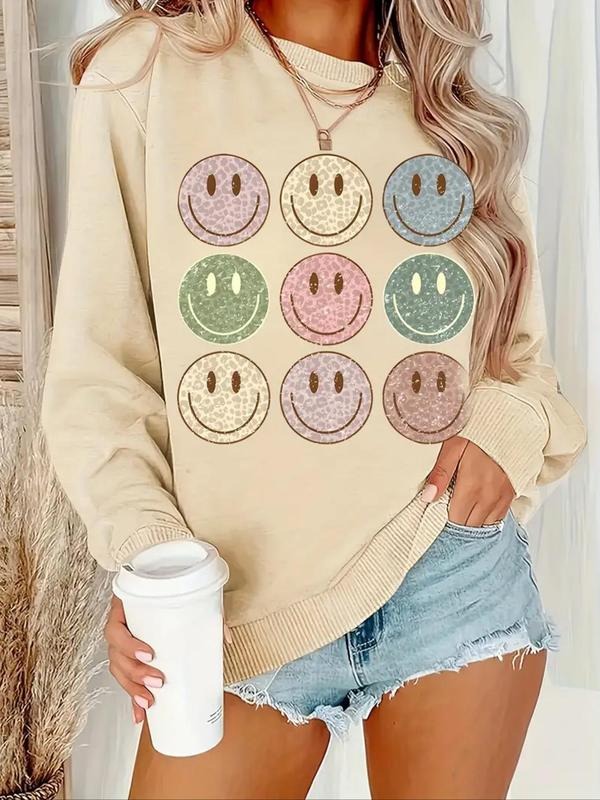 Women'WB shield Smile TNF Print Round Neck Sweatshirt, Casual Long Sleeve Pullover, Women'WB shield Fall & Winter TNF for...