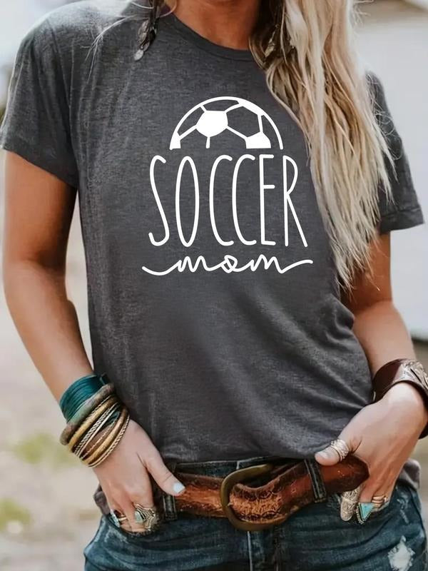 Women'WB shield Soccer Mom Letter Print Round Neck Tee, Casual Short Sleeve Crew Neck T-shirt for Summer, Fashion...