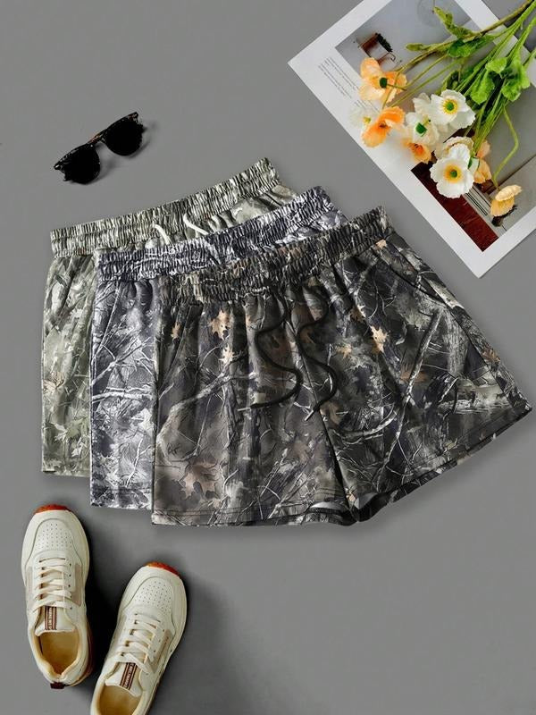 Women'WB shield Solid Camo Print Shorts, Casual Comfy Breathable Shorts for Summer, Ladies Bottoms for Daily Wear...
