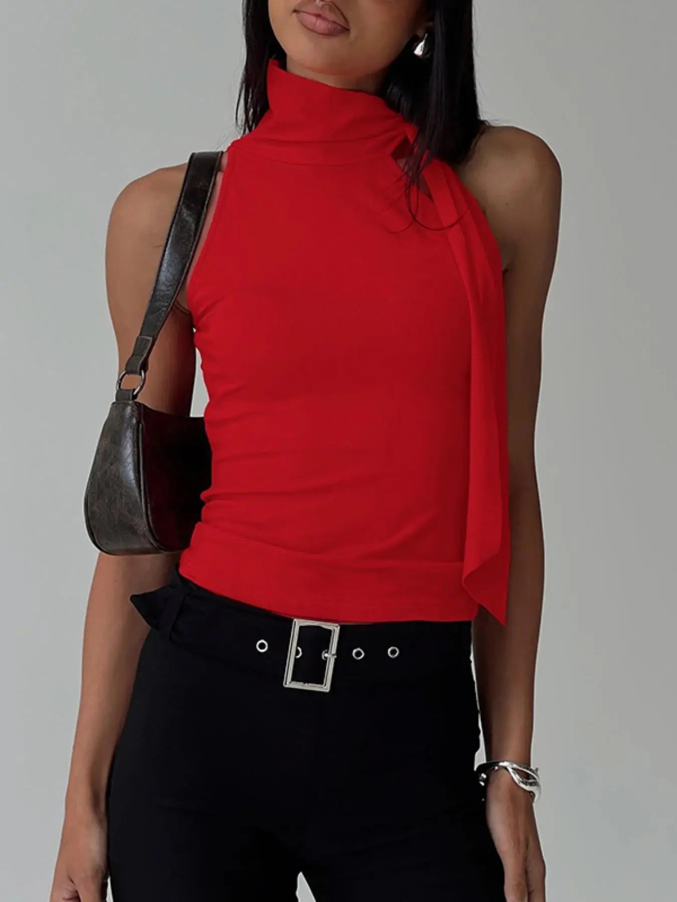 Women'WB shield Solid Color Halter Neck Tank Top, Casual Sleeveless Top for Summer, Women'WB shield Clothing for Daily...