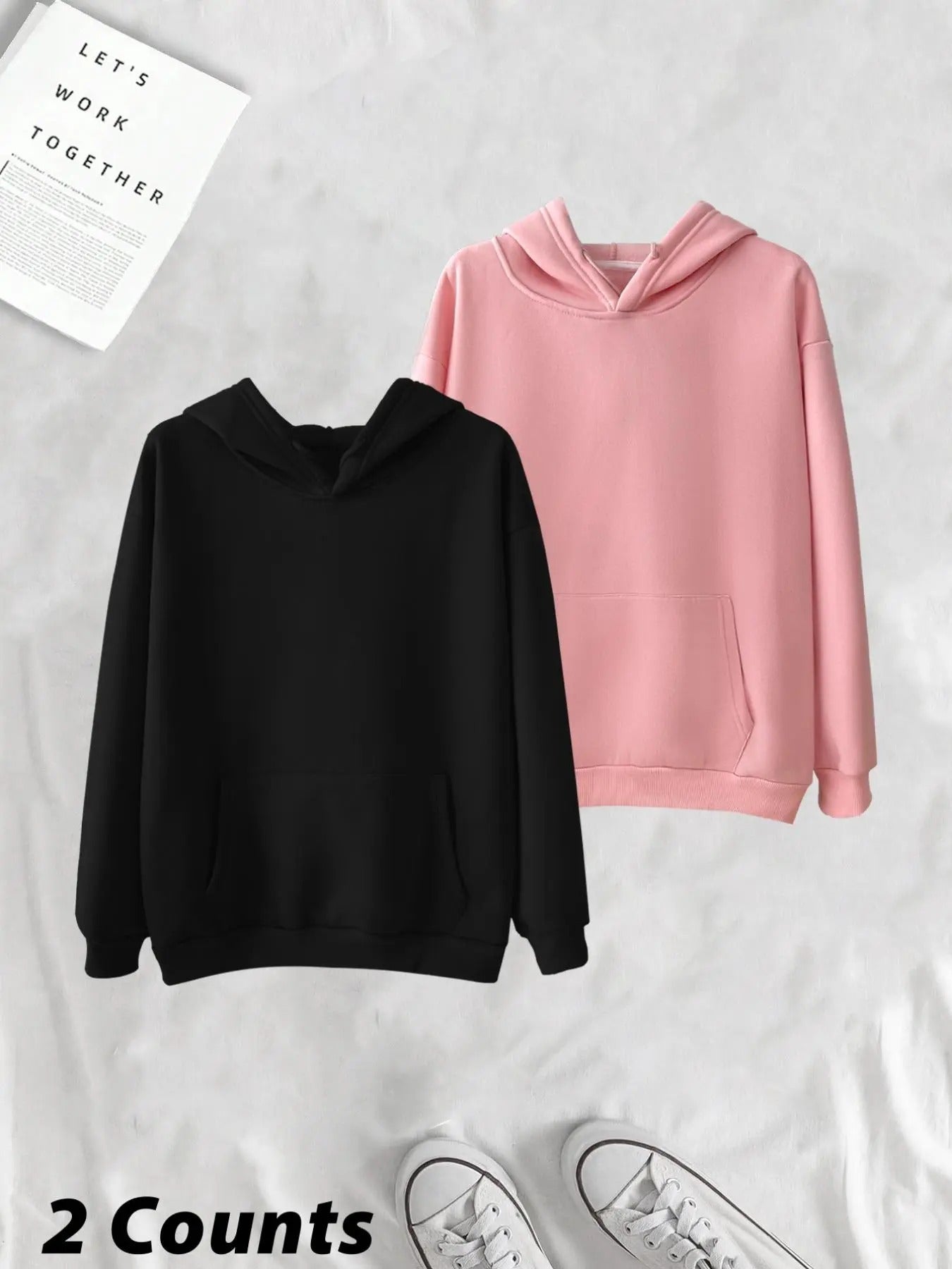 Women'WB shield Solid Color Hoodie, Casual Drawstring Long Sleeve Hooded Sweatshirt for Fall & Winter, Women'WB shield...