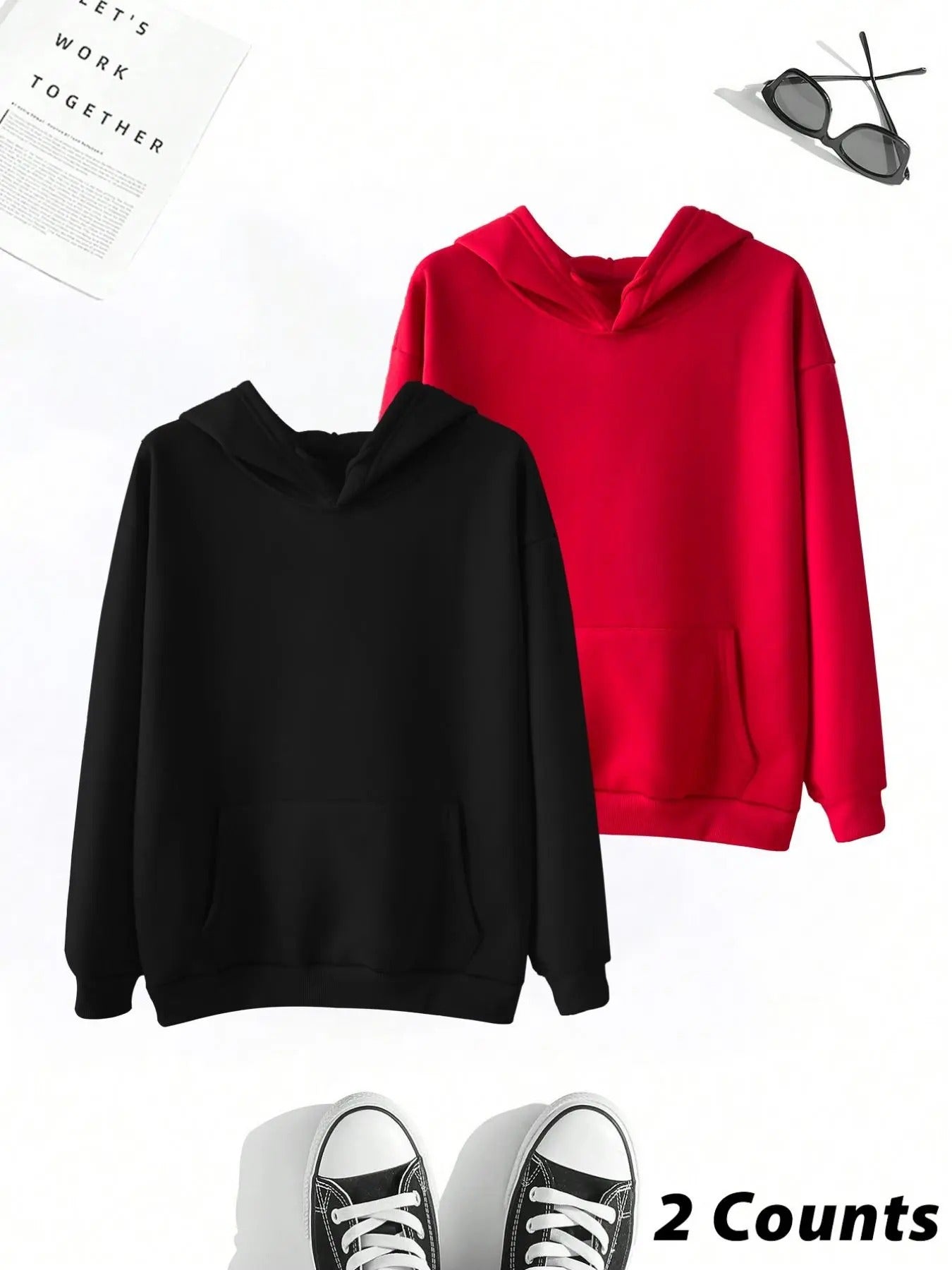 Women'WB shield Solid Color Pocket Hoodie, Casual Long Sleeve Hooded Sweatshirt for Fall & Winter, Women'WB shield...
