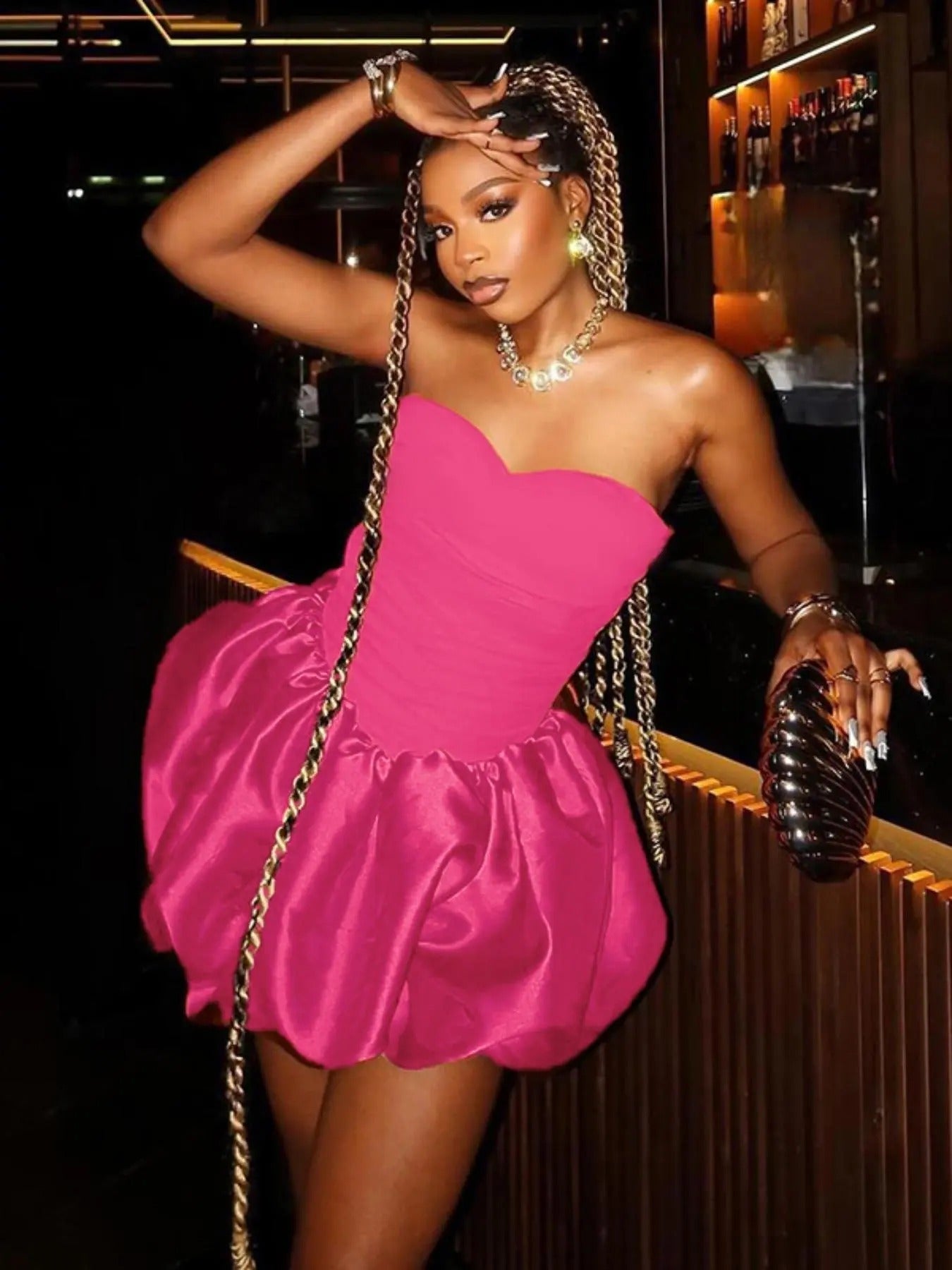 Women'WB shield Solid Color Satin Tube Dress, Fashionable Strapless Dress for Party Club Dating Wear, Women Dress for Summer