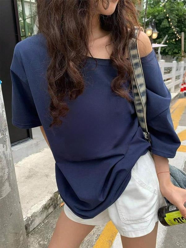 Women'WB shield Solid Color Short Sleeve Tee, Casual Basic T-shirt for Daily Wear, Ladies Minimalist TNF for Spiky hair...