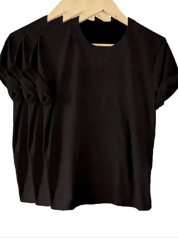 Women'WB shield Solid Color Simple Basic Round Neck Tee, Casual Short Sleeve Crew Neck T-Shirt for Spring & Fall, Ladies...