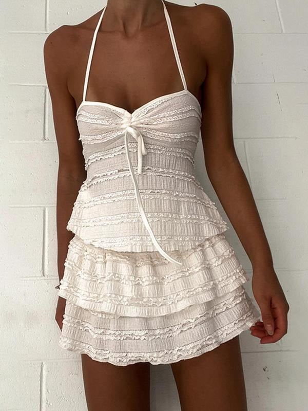 Women'WB shield Solid Color Tie Back Halter Top, Casual Sleeveless Backless Top for Summer, Fashion Women'WB shield...