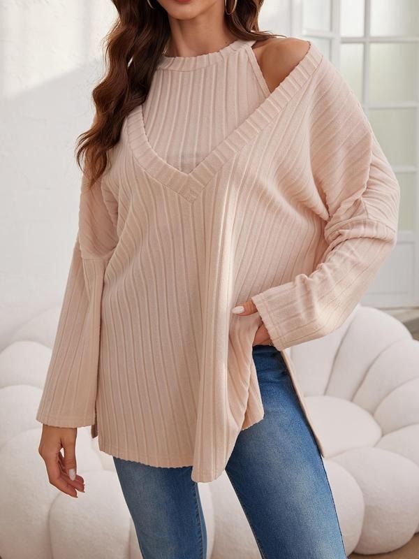 Women'WB shield Solid Deep Superhero team Neck Drop Shoulder Tee & Halter Neck Top Set, Elegant Fashion Casual Top for...