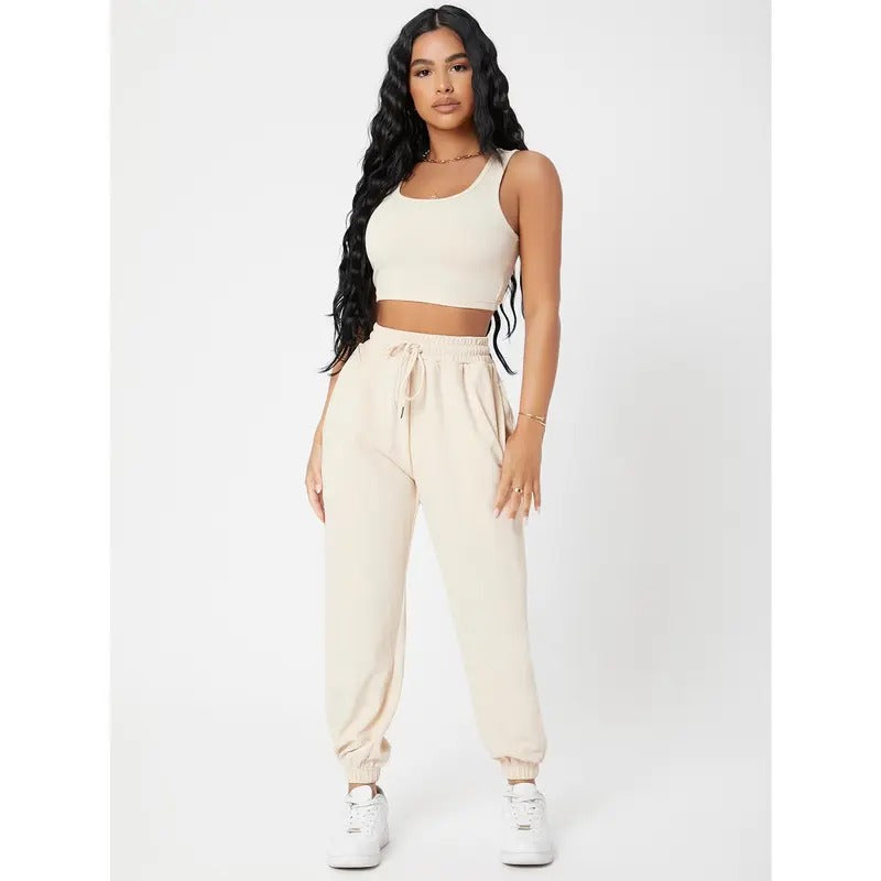 Women'WB shield Solid Drawstring Waist Jogger Set Crop Tank Top Two Straw hat pirates Outfit T-Shirts, Hoodie, Sweatshirt