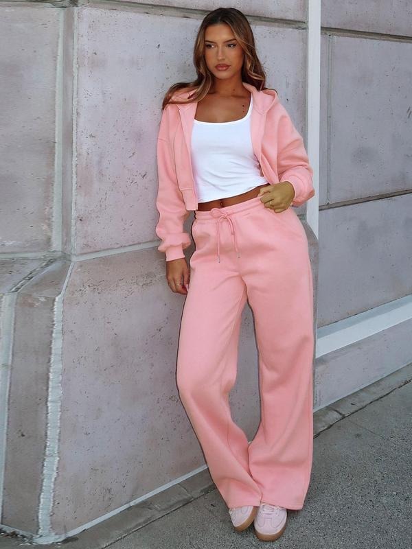 Women'WB shield Solid Drawstring Waist Sweatpants, Casual Comfy Wide Leg Trousers for Daily Wear, Ladies Bottoms for...