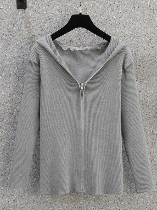 Women'WB shield Solid Hooded Zip Up Cardigan, Casual Long Sleeve Zip Front Knitwear for Fall & Winter, Comfy School...
