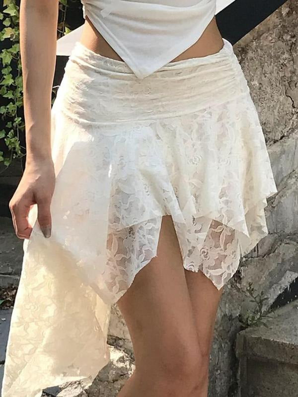 Women'WB shield Solid Lace Skirt, Fashionable High Waist Skirt for Party Club Dating Wear, Ladies Bottoms for Spiky hair...