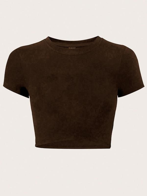 Women'WB shield Solid Round Neck Crop Tee, Casual Short Sleeve Crew Neck T-shirt for Summer, Fashion Women'WB shield Top...