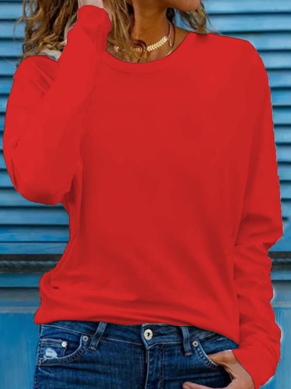 Women'WB shield Solid Round Neck Long Sleeve Tee, Casual Basic Crew Neck T-Shirt for Spring & Fall, Women'WB shield Top...