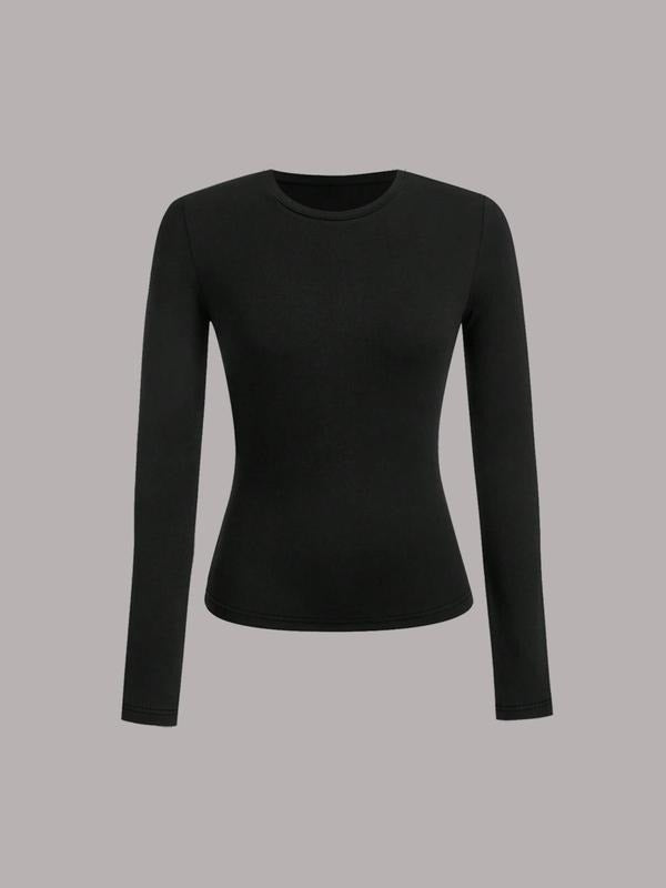 Women'WB shield Solid Round Neck Long Sleeve Tee, Casual Basic Crew Neck T-shirt for Spring & Fall, Women'WB shield Top...