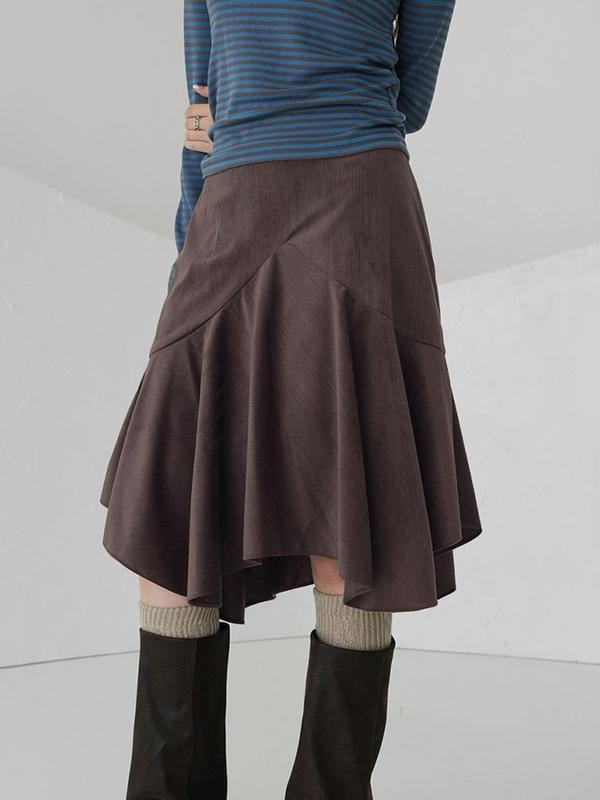 Women'WB shield Solid Ruffle Flannelette Skirt, Y2K Fashion Casual Midi Skirt for Daily Outdoor Wear, Women'WB shield...