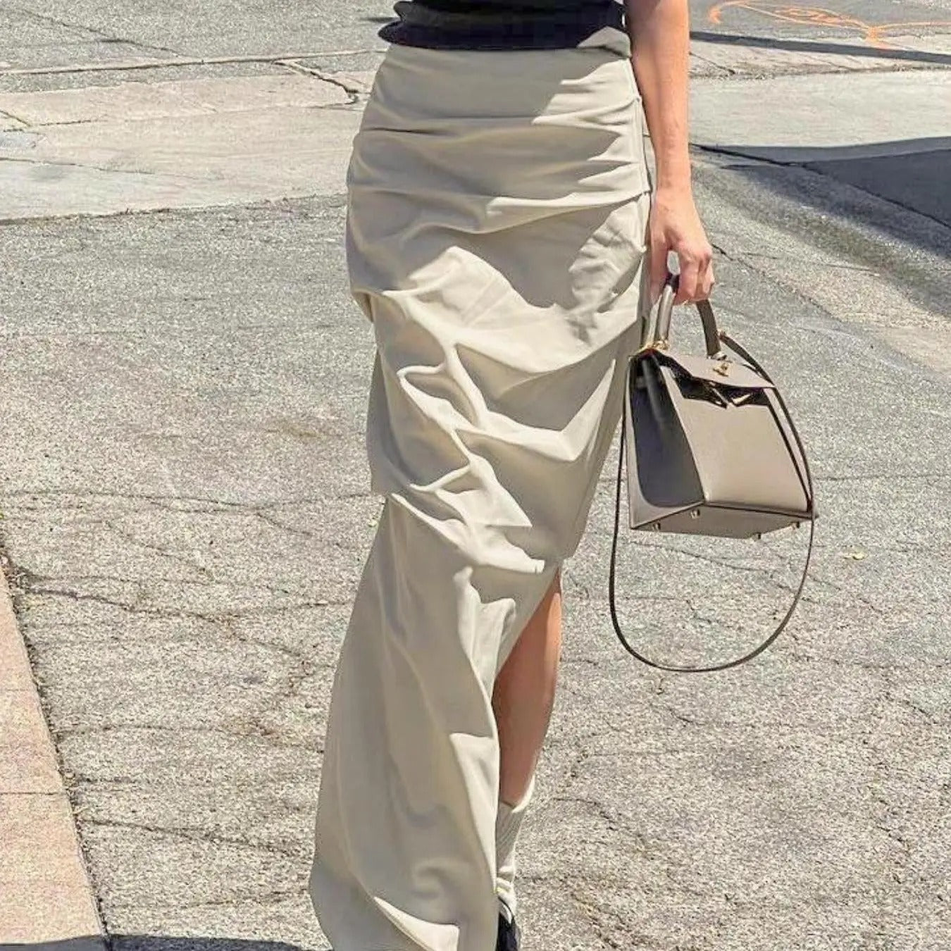 Women'WB shield Solid Split Hem Skirt, Elegant Fashion Casual High Waist Long Skirt for Daily Outdoor Wear, Ladies...