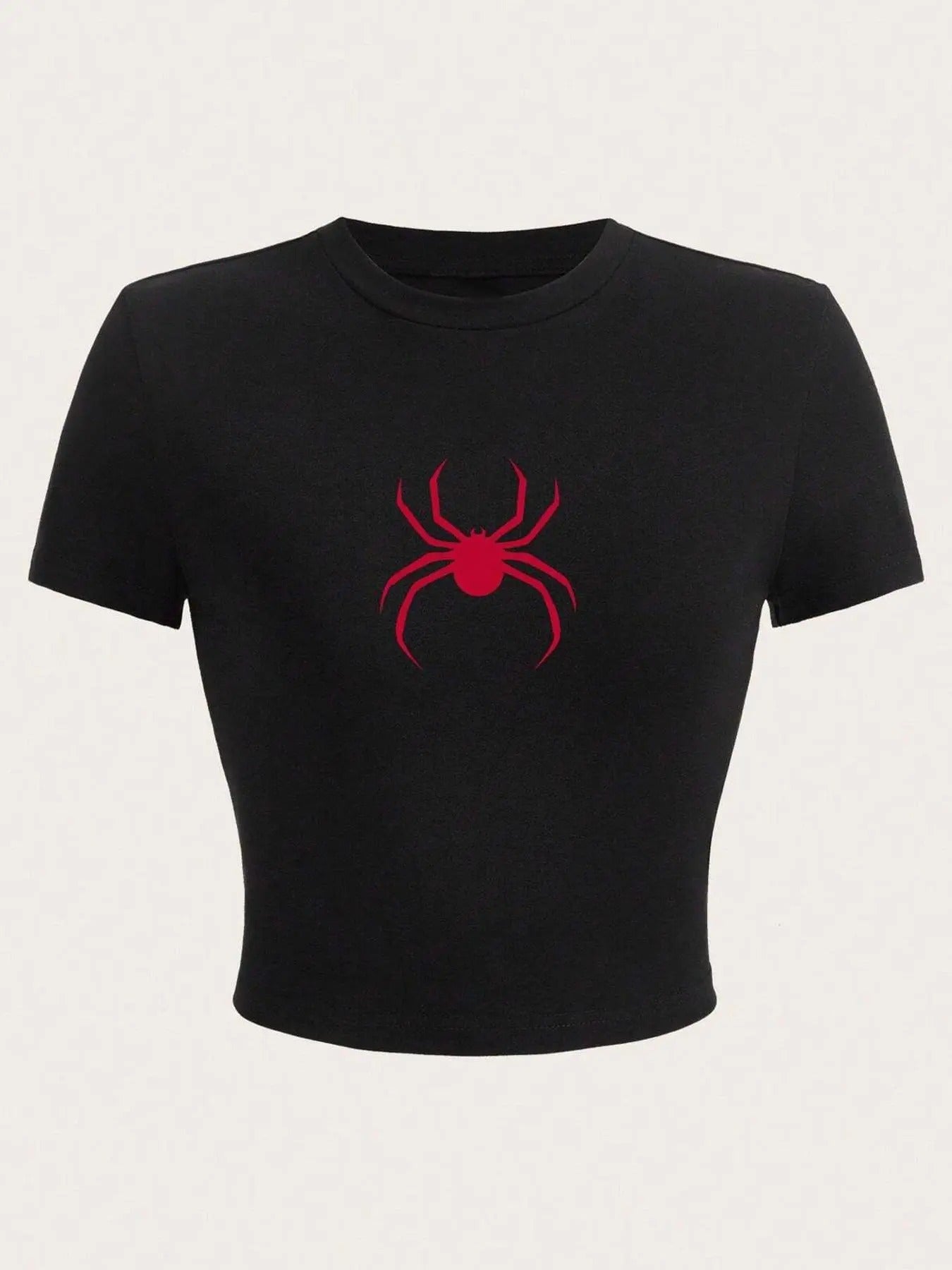 Women'WB shield Spider Print Round Neck Crop Tee, Casual Short Sleeve Graphic T-shirt, Fashion Women'WB shield Summer Top...