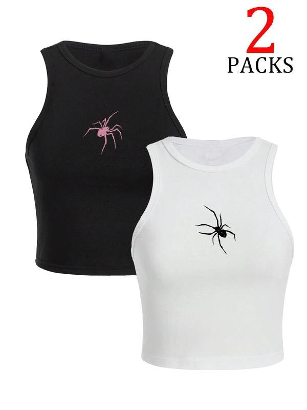 Women'WB shield Spider Print Tank Top, Casual Sleeveless Top for Summer, Ladies TNF for Daily Wear, Socks T-Shirts,...